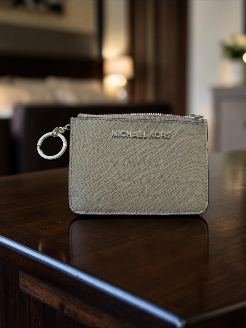 Michael Kors Taupe Key Ring Card Case